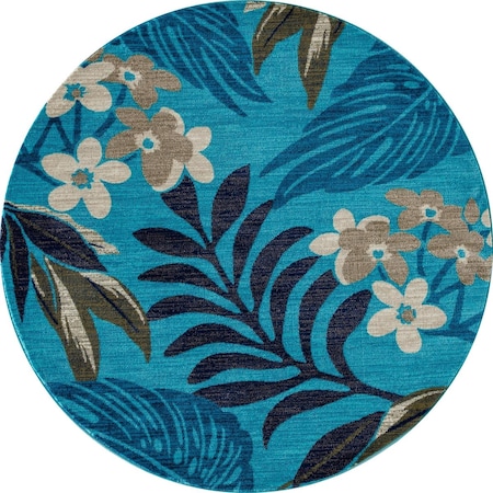 5 Ft. Palm Coast Collection Tranquil Woven Round Area Rug, Aqua